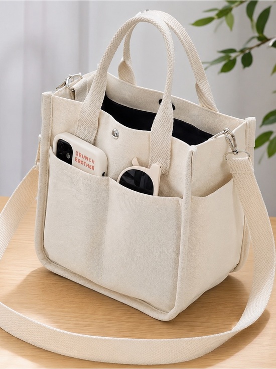 Handbags - Cream Canvas Crossbody Tote Bag | Multi Pocket Casual Shoulder Bag NWT